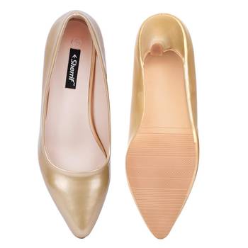 SHERRIF SHOES Women's Golden Kitten Heel Pumps  4