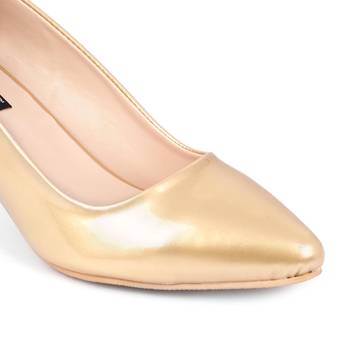 SHERRIF SHOES Women's Golden Kitten Heel Pumps  5
