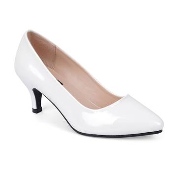 SHERRIF SHOES Women's White Kitten Heel Pumps  1