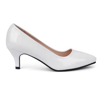 SHERRIF SHOES Women's White Kitten Heel Pumps  2