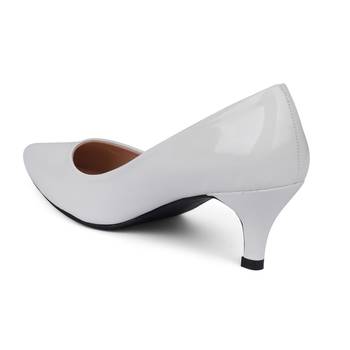 SHERRIF SHOES Women's White Kitten Heel Pumps  3