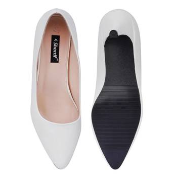 SHERRIF SHOES Women's White Kitten Heel Pumps  4