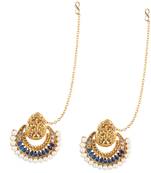 Traditional INDIA ethnic bollywood polki earring with mahalaxmi motif and pearls on a golden base-White