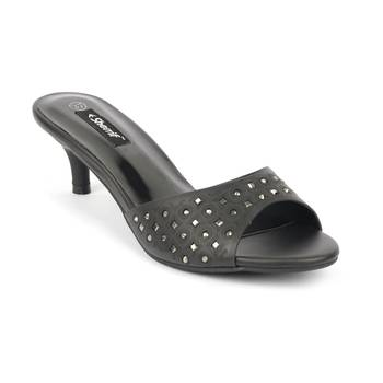 SHERRIF SHOES Women's Black Kitten Heel Mules  1