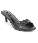 SHERRIF SHOES Women's Black Kitten Heel Mules 