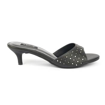 SHERRIF SHOES Women's Black Kitten Heel Mules  2