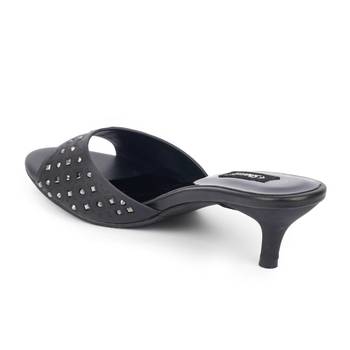 SHERRIF SHOES Women's Black Kitten Heel Mules  3