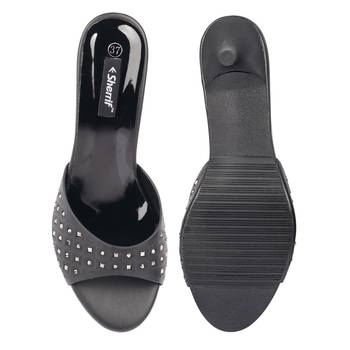 SHERRIF SHOES Women's Black Kitten Heel Mules  4