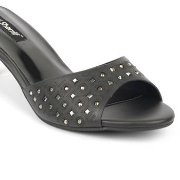 SHERRIF SHOES Women's Black Kitten Heel Mules  5