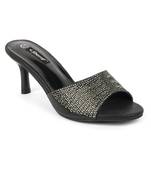 SHERRIF SHOES Women's Black Kitten Heel Mules 