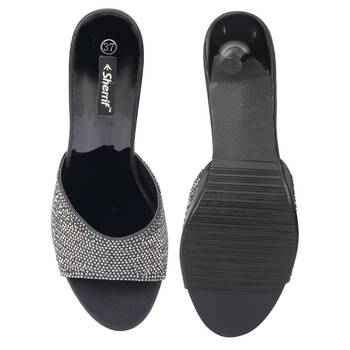 SHERRIF SHOES Women's Black Kitten Heel Mules  4