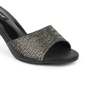 SHERRIF SHOES Women's Black Kitten Heel Mules  5