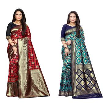 Multicolor woven banarasi silk saree with blouse 1