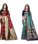 Multicolor woven banarasi silk saree with blouse