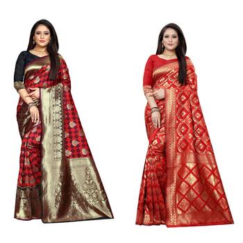 Multicolor woven banarasi silk saree with blouse 1