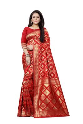 Multicolor woven banarasi silk saree with blouse 3