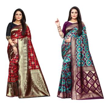Multicolor woven banarasi silk saree with blouse 1