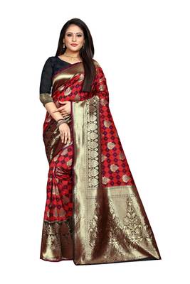 Multicolor woven banarasi silk saree with blouse 2