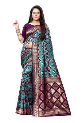 Multicolor woven banarasi silk saree with blouse 3