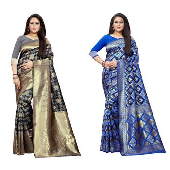 Multicolor woven banarasi silk saree with blouse 1