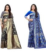 Multicolor woven banarasi silk saree with blouse