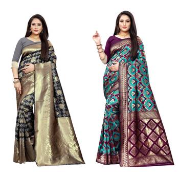 Multicolor woven banarasi silk saree with blouse 1