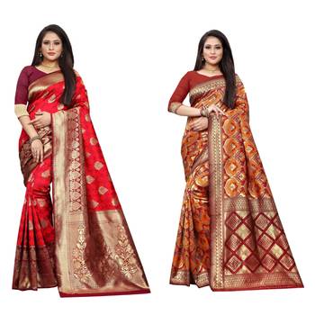 Multicolor woven banarasi silk saree with blouse 1