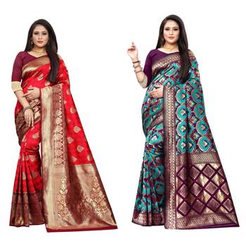 Multicolor woven banarasi silk saree with blouse 1