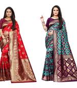 Multicolor woven banarasi silk saree with blouse