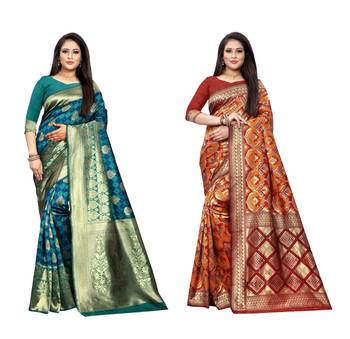 Multicolor woven banarasi silk saree with blouse 1