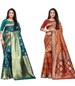 Multicolor woven banarasi silk saree with blouse
