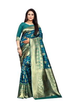 Multicolor woven banarasi silk saree with blouse 2