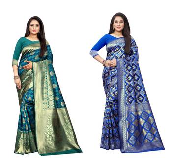 Multicolor woven banarasi silk saree with blouse 1