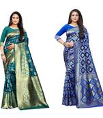 Multicolor woven banarasi silk saree with blouse