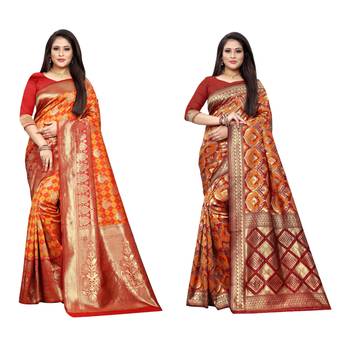 Multicolor woven banarasi silk saree with blouse 1