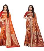 Multicolor woven banarasi silk saree with blouse