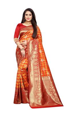 Multicolor woven banarasi silk saree with blouse 2