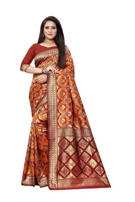 Multicolor woven banarasi silk saree with blouse 3