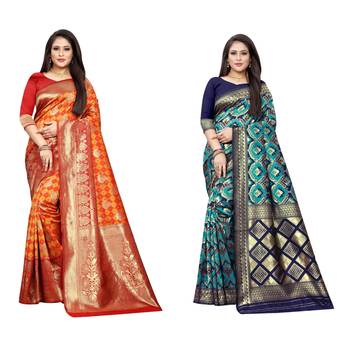 Multicolor woven banarasi silk saree with blouse 1
