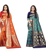 Multicolor woven banarasi silk saree with blouse