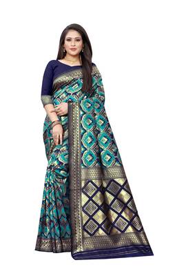 Multicolor woven banarasi silk saree with blouse 3