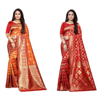 Multicolor woven banarasi silk saree with blouse 1