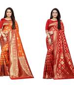 Multicolor woven banarasi silk saree with blouse