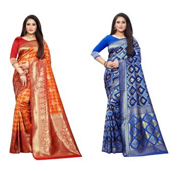 Multicolor woven banarasi silk saree with blouse 1
