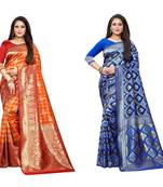 Multicolor woven banarasi silk saree with blouse