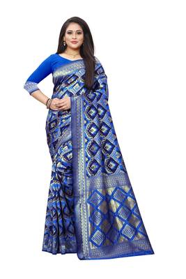 Multicolor woven banarasi silk saree with blouse 3