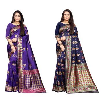 Multicolor woven banarasi silk saree with blouse 1