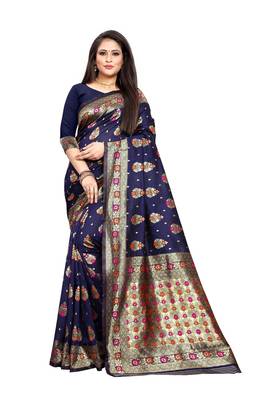 Multicolor woven banarasi silk saree with blouse 3
