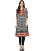 Black printed polyester kurtas-and-kurtis