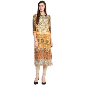 Orange printed polyester kurtas-and-kurtis 1